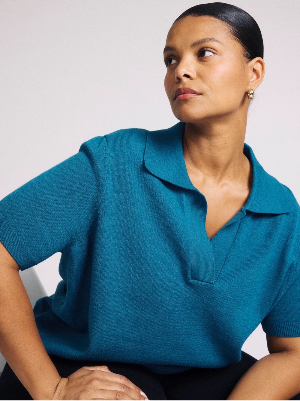 Universal Standard Savvy Fine Knit Short Sleeve Polo Sweater Blue Bettle 22-24